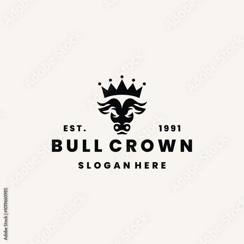 Bull crown logo vector hipster vintage icon illustration