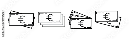 money euro cash outlines icon set