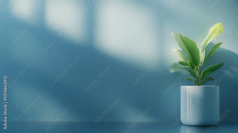 Potted Plant with Blue Monday Rainy Window Effect Backdrop Potted Plant with Blue Monday Rainy Window Effect Backdrop