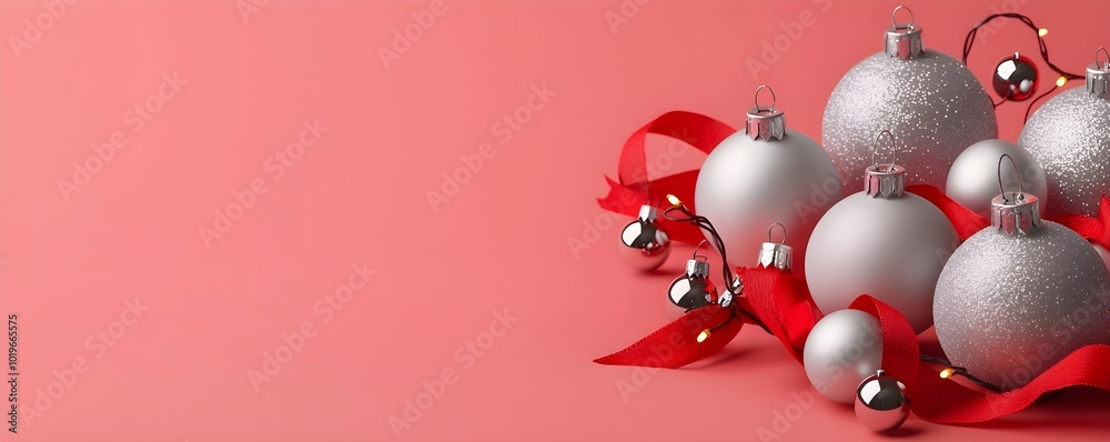 Silver Christmas Ornaments Red Ribbon Silver Christmas Ornaments Red Ribbon