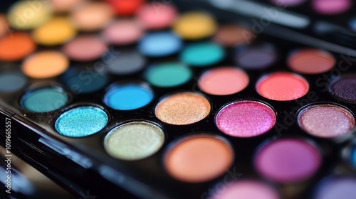 Vibrant Color Palette Displayed on a Makeup Artist's Workstation During a Lively Creative Session