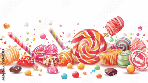Colorful lollipops, candies and jelly sweets background 