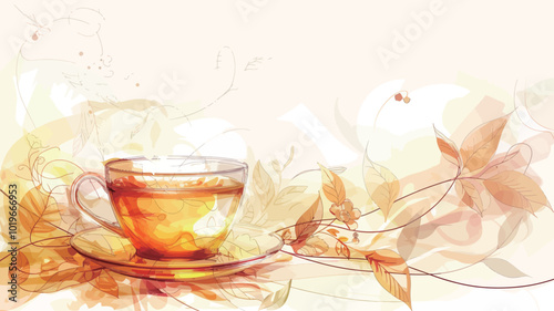 Cup of tea on floral background. Vector illustration for your design 