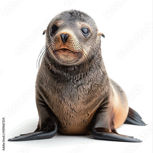 Cute sea lion isolated on white background. 3D illustration. 