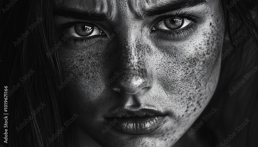 Fototapeta premium Black-and-white portraits focused on capturing raw emotions through facial expressions, devoid of distractions