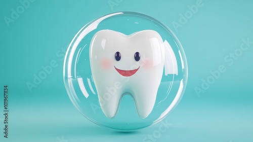 stylized 3d tooth character, sci-fi protective orb
