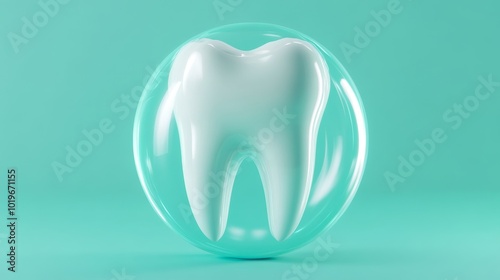 stylized 3d tooth character, sci-fi protective orb