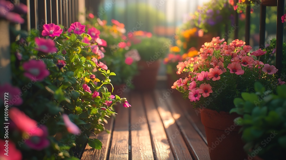 Fototapeta premium How to create a beautiful flower garden in the balcony : Generative AI