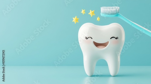 smiling anthropomorphic tooth character, cute photo