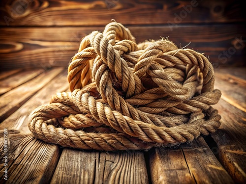 Close-Up of Sustainable Jute Rope Falling in Slow Motion on Wooden Surface