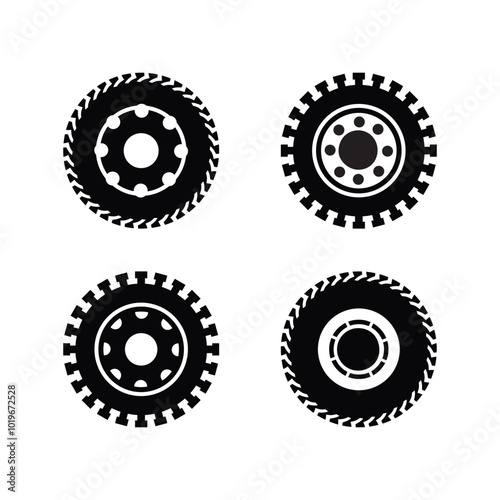 Set of rubber wheel tires and wheels icon vector template