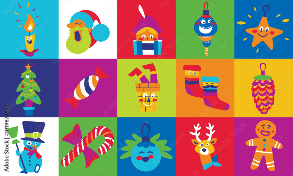 Bright Christmas Icon Block Pattern Bright Christmas Icon Block Pattern