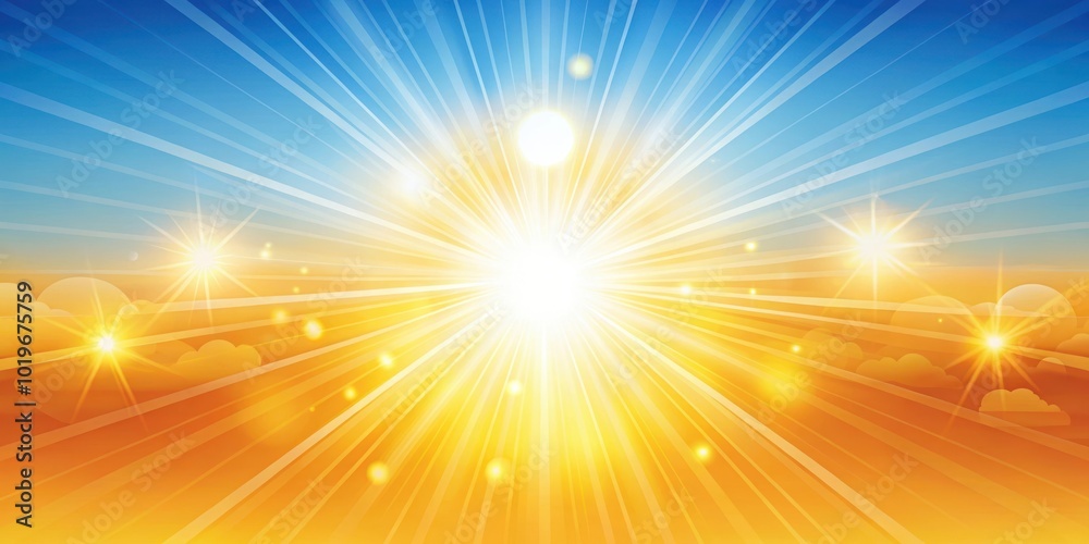 Obraz premium A radiant burst of sunshine illuminates a sky filled with swirling clouds, the light emanating from a central point and radiating outwards in a dazzling display of warmth and energy.
