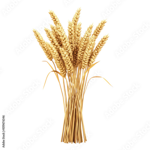 Closeup of Bunch of wheat ears 3D icon cartoon minimalist isolate on transparent background