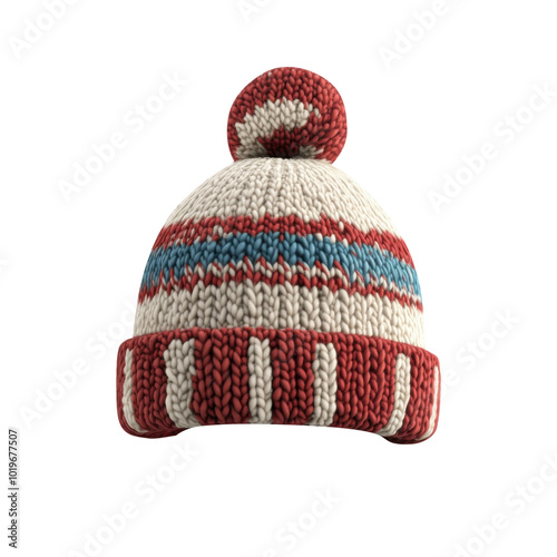 Knitted hat with pompon isolated on transparent background.