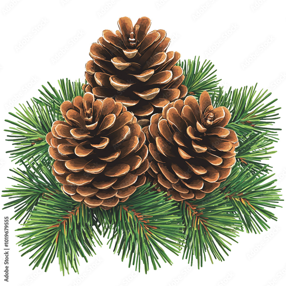 Fototapeta premium Beautiful Pine Cones Surrounded by Lush Green Pine Needles for Natural Holiday Decor