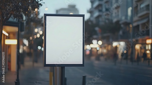 blank white poster and advertiser ad space digital outdoor display lightbox and billboard street corner mockup base empty display panel glass design soft streetscape shopping street ba : Generative AI