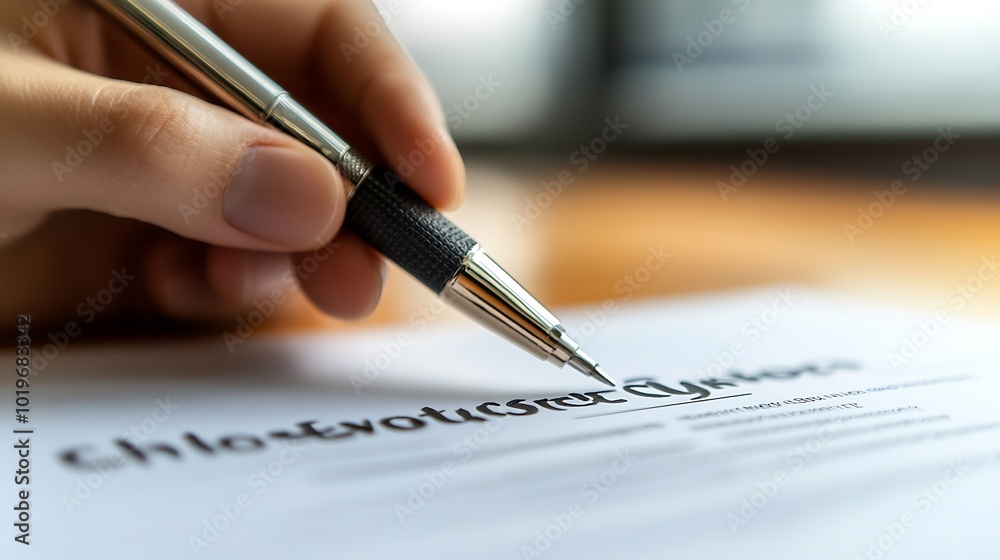 Business contract paperwork and hand for signature in office for new opportunity hiring agreement or deal B2b document sign and recruitment process with policy rules ethics and offer f : Generative AI Business contract paperwork and hand for signature in office for new opportunity hiring agreement or deal B2b document sign and recruitment process with policy rules ethics and offer f : Generative AI