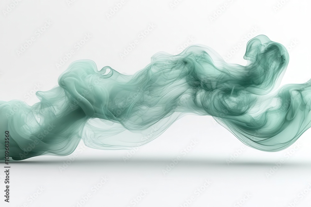 Naklejka premium soft green smoke billowing gracefully isolated on white creating a mystical and ethereal atmosphere inviting curiosity and wonder