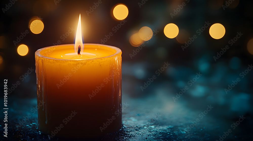 White candle burning on a black background, close-up of the flame. This image evokes a sense of calmness and serenity with its minimalistic composition. The soft glow of the flame contrasts sharply wi White candle burning on a black background, close-up of the flame. This image evokes a sense of calmness and serenity with its minimalistic composition. The soft glow of the flame contrasts sharply wi