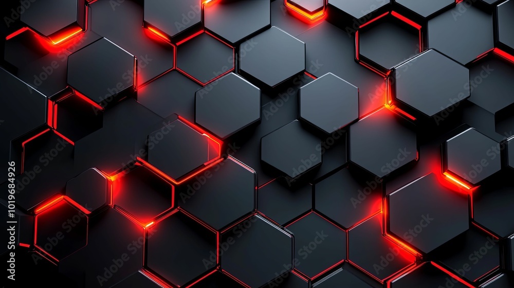 Black Hexagon Pattern with Red Glowing Edges Black Hexagon Pattern with Red Glowing Edges