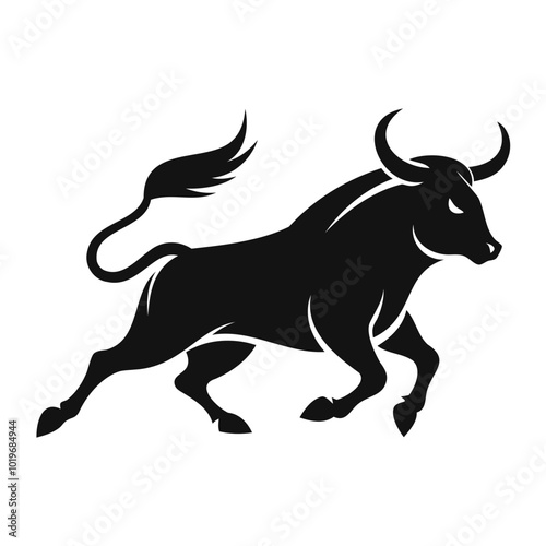 Angry Bull running black silhouette Vector illustration or transparent PNG