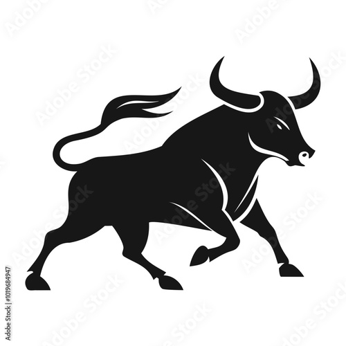 Wallpaper Mural Angry Bull running black silhouette Vector illustration or transparent PNG Torontodigital.ca