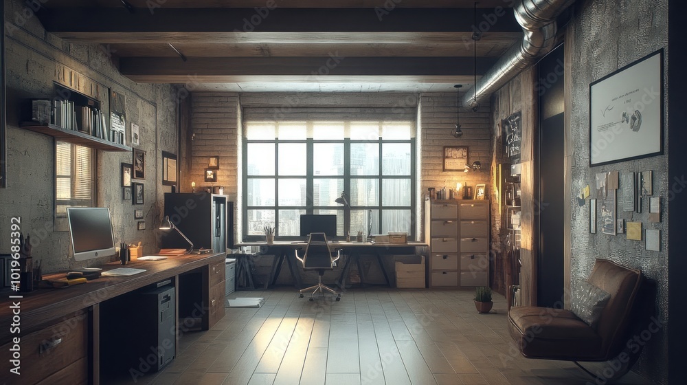 A modern office space with wooden accents and natural light. A modern office space with wooden accents and natural light.