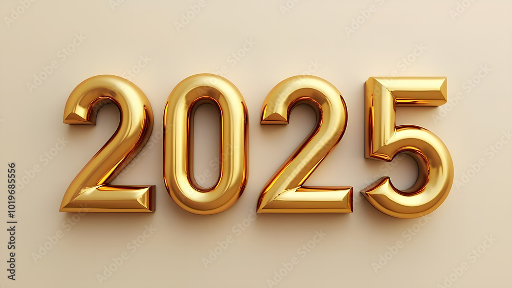 Old gold effect of 2025 number with 3D glossy style Mockup Old gold effect of 2025 number with 3D glossy style Mockup