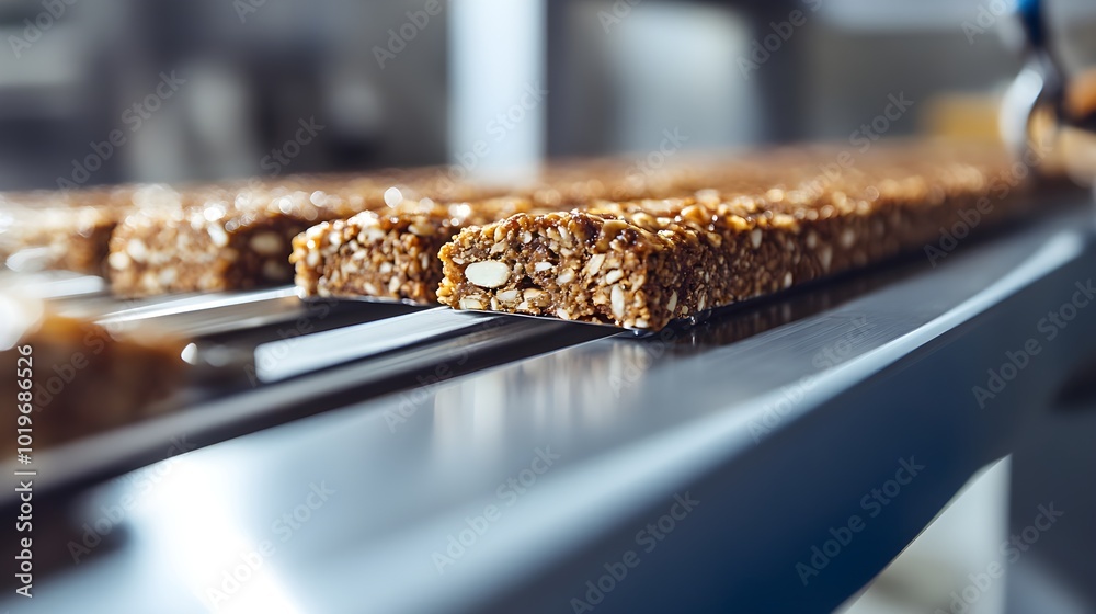 Close-Up of Plant-Based Protein Bar Production Line Close-Up of Plant-Based Protein Bar Production Line