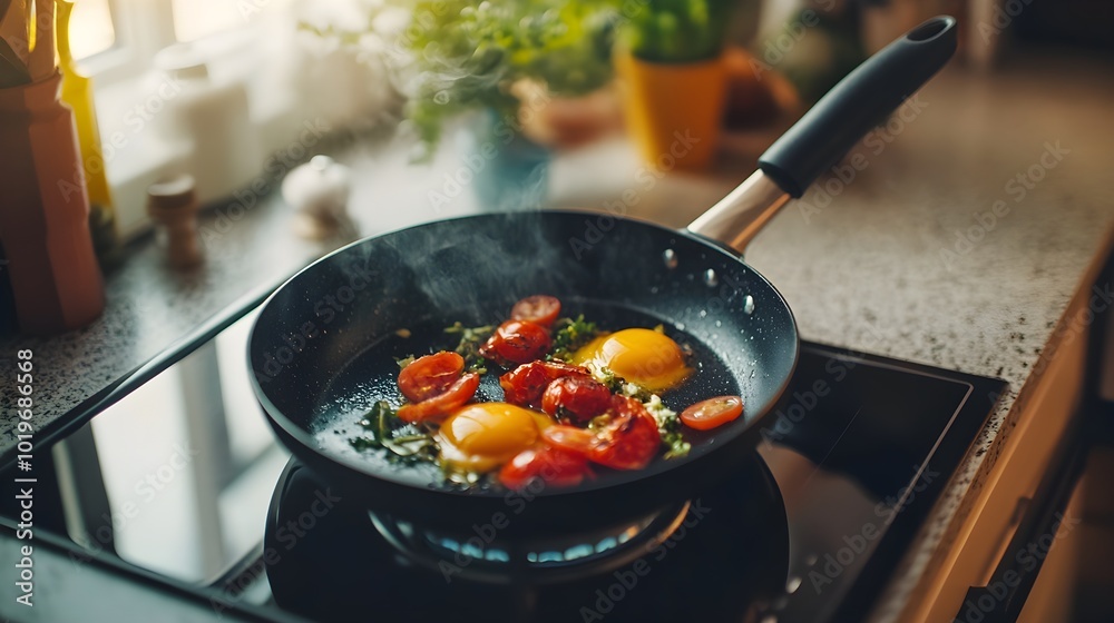 Cooking Plant-Based Egg Substitute in a Pan Cooking Plant-Based Egg Substitute in a Pan