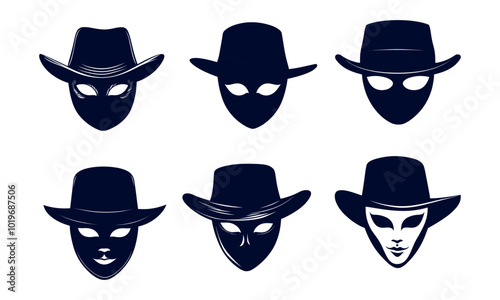 Collection of Mysterious Masked Faces Wearing Hats