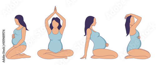  pregnant moms pose flat design
