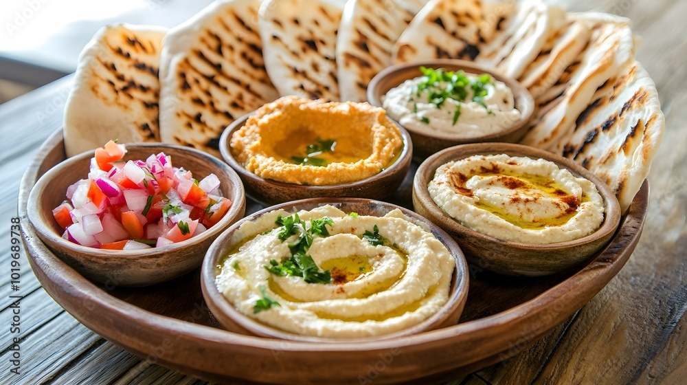 Grilled Pita Bread with Assorted Dips and Spreads Grilled Pita Bread with Assorted Dips and Spreads