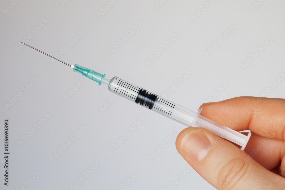 Close-up of a Syringe Held by a Hand Close-up of a Syringe Held by a Hand