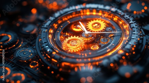 Wallpaper Mural Glowing abstract clock with shifting gears representing time management  Torontodigital.ca