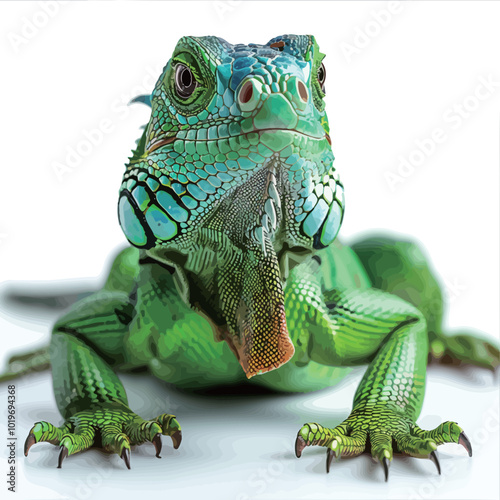 Green iguana isolated on white background. Close up. Studio shot. [ת??].eps