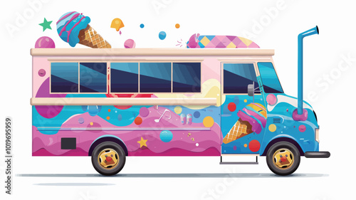 Ice cream truck with ice cream cone and waffle cone. Vector illustration. [ת??].eps