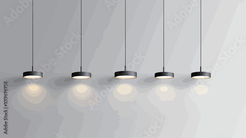 Illustration of three hanging light bulbs on a gray wall background.