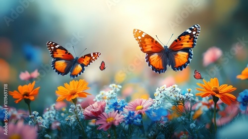 Butterflies in a Flower Garden #1019697118