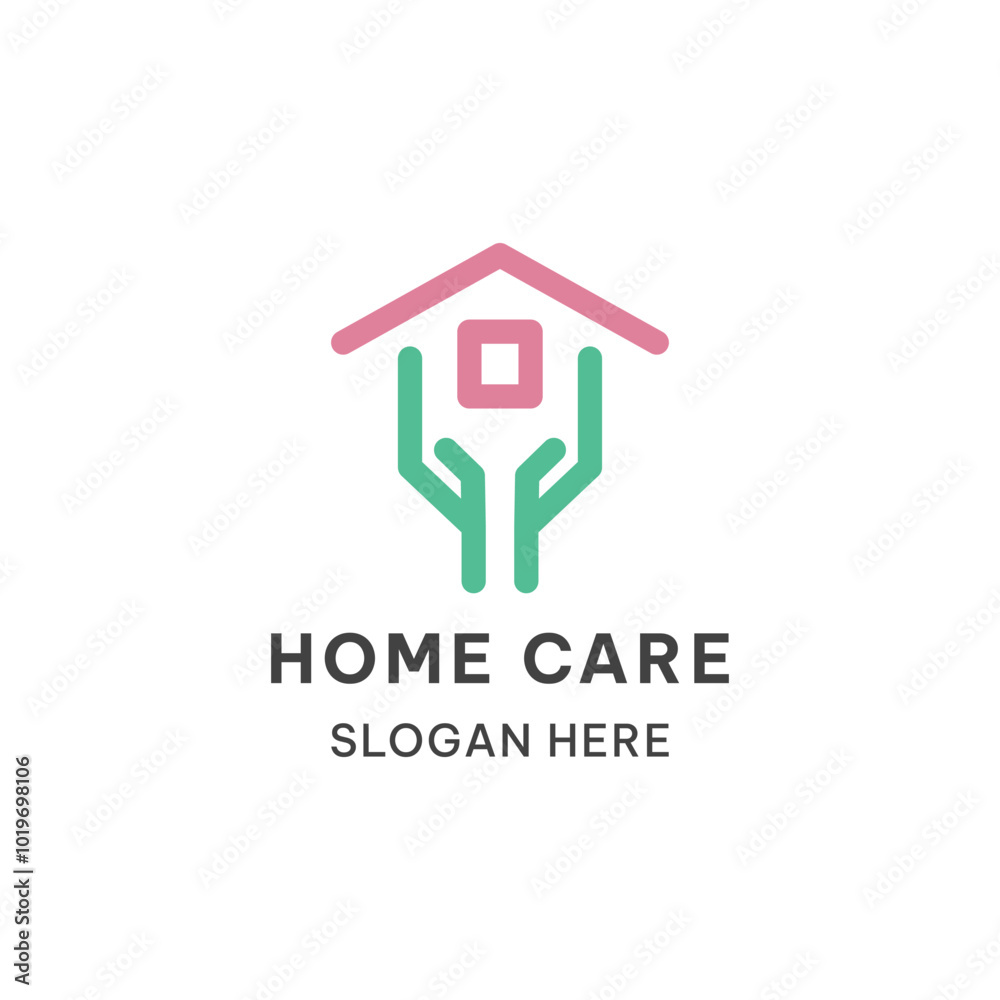 Home care logo template in simple style. House and hand vector illustration Home care logo template in simple style. House and hand vector illustration