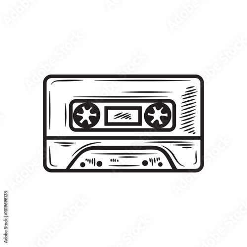 Hand Drawn Rock n Roll Illustration Colorless - Tape