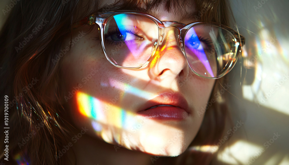 Use prisms, lenses, and reflective surfaces to create rainbow reflections or light effects on people, transforming the image into something ethereal Use prisms, lenses, and reflective surfaces to create rainbow reflections or light effects on people, transforming the image into something ethereal