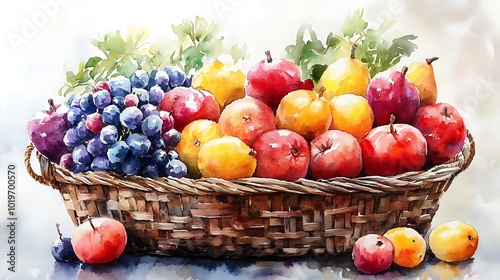 Colorful Watercolor Still Life of Fresh Fruits