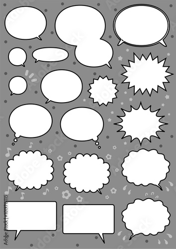 横型ふきだし漫画風色々モノクロ