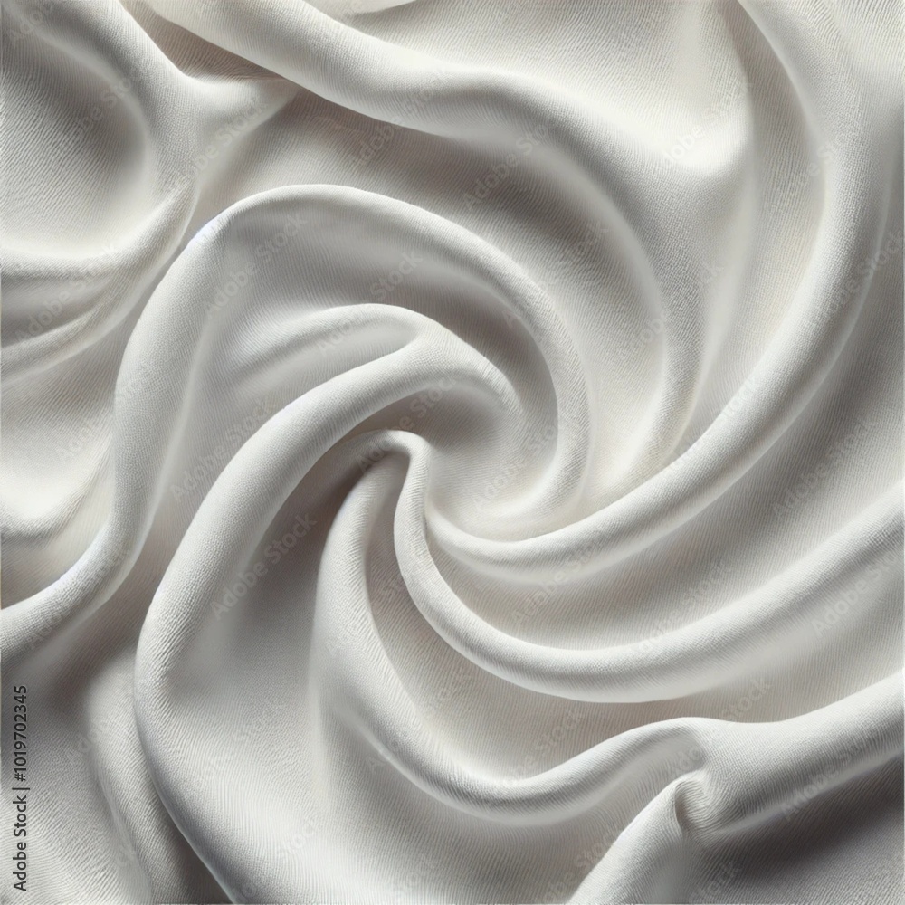 Obraz premium A luxurious white silk fabric with smooth, flowing folds creating a spiral pattern. The elegant texture makes it ideal for backgrounds, fashion design, or textile-related projects.