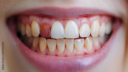 Close-up of a person's smile before and after braces, comparing teeth alignment and overall transformation, highlighting changes in confidence