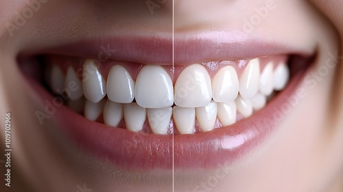 Before and after comparison of a patient's smile transformation with braces, focusing on crooked teeth and the final straightened result