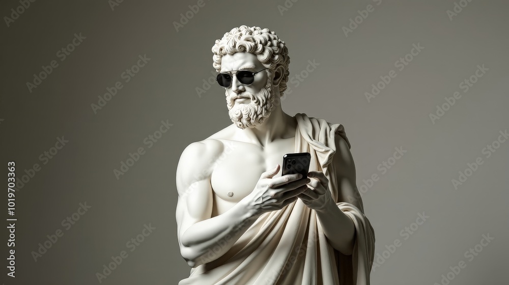 Obraz premium Stylish Greek Statue with Sunglasses and Smartphone