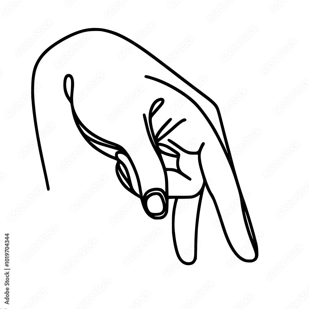 Linear vector outline drawing of a hand, where the index and middle fingers are extended in a walking gesture, symbolizing movement and progress.